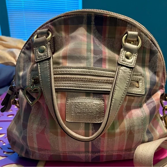 COACH Pink Poppy Plaid Satchel - Picture 1 of 16